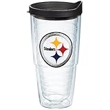 Tervis NFL Pittsburgh Steelers Emblem Individual Tumbler with Black Lid, 24 oz, Clear