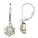 Sterling Silver and 14k Yellow Gold Diamond Flower Earrings (1/8 cttw, I-J Color, I3 Clarity)