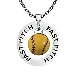 Fast Pitch Message Ring Enamel Softball Necklace