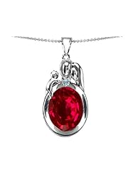 Original Star K (tm) Loving Mother And Father With Child Pendant With Oval 11x9mm Created Ruby in .925 Sterling Silver