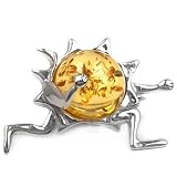 Sterling Silver Citrine Color Amber Rolling Sun Brooch