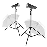 Walimex Pro Studioset VE-150/300 Studioset (2x Studioblitze, 2x Lampenstative, 2x Durchlichtschirm)
