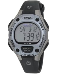 Timex Womens T5E971 Ironman Traditional 30-Lap Silver-Tone/Black Resin Strap Watch