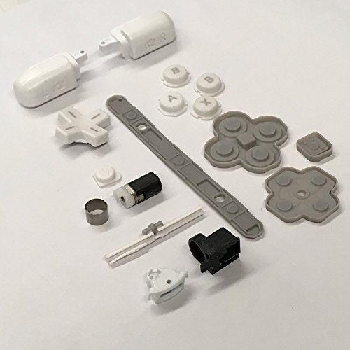 AWCHIP Complete White Button Set Rubber Pad hinge parts Lock Axle Shaft Hinge Barrel For Nintendo 3DS XL