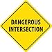 NMC TM209J Traffic Sign, Legend "DANGEROUS INTERSECTION", 24" Length x 24" Height, Engineer Grade Prismatic Reflective Aluminum 0.080, Black On Yellow