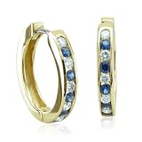 14k Yellow Gold Natural Sapphire and Diamond Hoop Earrings (G, SI2, 0.90 cttw)-Certificate of Authenticity