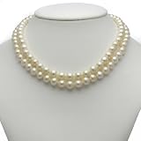 Sterling Silver 2 Rows 8-9mm Cultured Freshwater Pearl High Luster Necklace 17