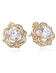 Yellow Bronze Clear Cubic-Zirconia Earrings
