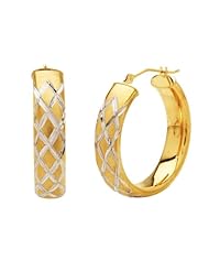 Bonded Sterling Silver and 14k Two-Tone Gold Quilt Hoop Earrings