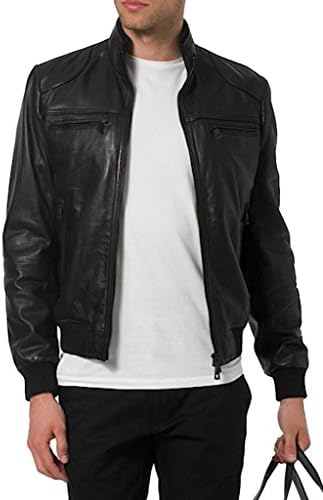 LeatherCom Leather Men's Lambskin Bomber Biker Wear Jacket 3XL Black