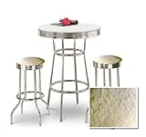 Chrome Bar Table & 2 Chrome Lamb Wool Faux Fur Fabric Seat Barstools