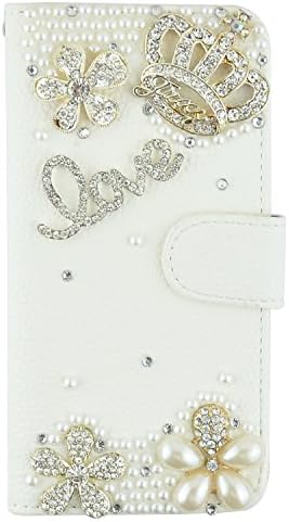 iPhone 5C Case, JCmax Folio Style Handmade Case With Bling Crystal Jewel Diamond Synthetic Leather Wallet Case With Stand Function and Credit Card Slots For Apple iPhone 5C -Flowel