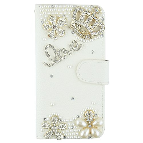 iPhone 5C Case, JCmax Folio Style Handmade Case With Bling Crystal Jewel Diamond Synthetic Leather Wallet Case With Stand Function and Credit Card Slots For Apple iPhone 5C -Flowel