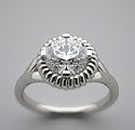 14k White Gold Especially Unusual Ribbed Motif, Center CZ Signity