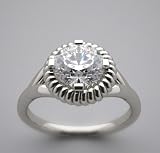 14k White Gold Especially Unusual Ribbed Motif, Center CZ Signity