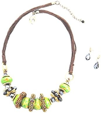 Isac Women's Handmade Chunky Haute Green Turquoise Match Crystalnecklace Earrings Set, 19