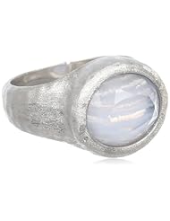 Sterling Silver, Gemstone, and White Glass Doublets Hammered Ring, Size 7