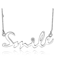 Honeystore Girls Cubic Zirconia 925 Steling Silver Rose Gold Plated Smile Necklace Color White