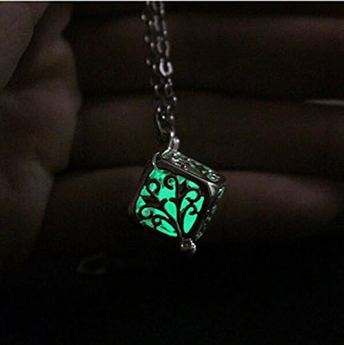 Hot gift Fashion Glow in The Dark Hollow Cube Tree of Life Pendant Necklace Jewelry Gift Green