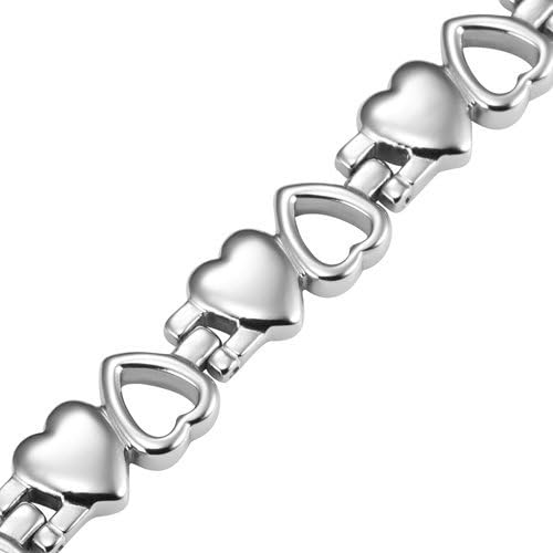 Enhance Life - Hearts of Love New Womens Stainless Steel Magnetic Therapy Bracelet - Free Removal Tool