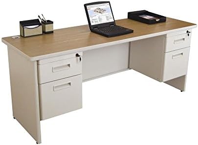 Pronto Double Pedestal Credenza, 72W x 24D-Oak Laminate and Putty Finish NEW