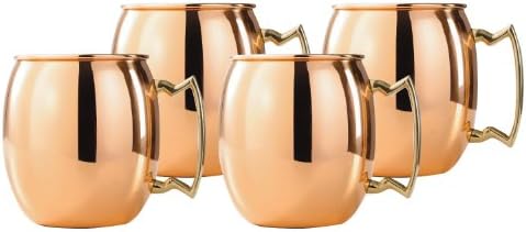 Moscow Mule Mug 16-Ounce Solid Copper with Brass Handle, Set of 4 - Schultze Imports