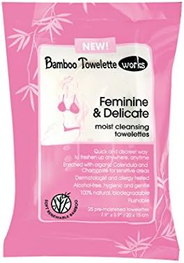 Bamboo Towelette Works 140524 Feminine and Delicate Moist Cleansing Towelettes, 25 Count