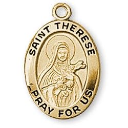 12K Gold Filled Saint Therese Medal and 18-inch Chain