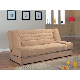Tan Microfiber Convertible Storage Futon Sleeper