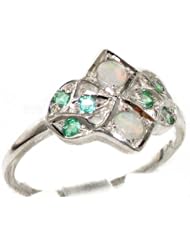 VINTAGE design 925 Solid Sterling Silver Natural Fiery Opal & Emerald Ring - Finger Sizes 4 to 12 Available