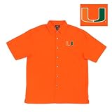 Miami Hurricanes NCAA Prevail Button Down Short Sleeve Shirt For Men (Mango)