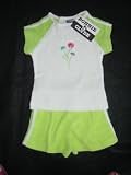 Girls Pull-on Terry Short Set with Side Stripes and Appliqued T Shirt in Lime