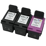 3 Pack. Refurbished Cartridges for HP 60XL black and color. Includes Cartridges for 2ea HP 60XL black + 1ea HP 60XL color.