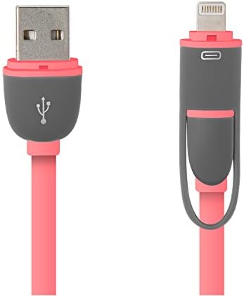 ToToYouDo (3.2 ft) Lightning Duo 2-in-1 USB Sync and Charge Cable with Lightning &amp; microUSB connectors for iPhone 6 6Plus 5s 5c 5, iPad Air Air2 mini mini2 mini3, iPad 4th gen, iPod touch 5th gen, iPod nano 7th gen, Samsung Galaxy S5 S4 S3 S2 Note4 Note3 Note2 Note Tab3 Tab2, LG G3 G2, Nexus, Motorola, HTC, other Android &amp; Windows Smartphones / Tablets [Pink]