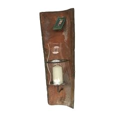 ECHT ANTIKER DACHZIEGEL WANDKERZENHALTER MIT WINDLICHT
