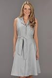Womens Waterfall Jacquard Sleeveless Swing Shirtdress