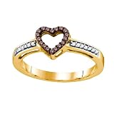 Chocolate Diamond Heart Ring with Clear Diamond Accents 10k Yellow Gold 32 Diamonds