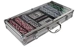 Set of 1,000 Clay Welcome To Las Vegas Poker Chips w/Case, Cards, Dice, plus Free Pack of 6 Dealer Buttons