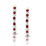 14kt Yellow Gold Diamond & Ruby J-Hoop Earrings (.10 cttw, I1, H-I)