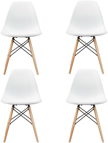 Natural Wood Legs Eiffel Dining Room Chairs White 4pcs