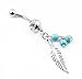 316L Surgical Steel 14 Guage Leaf Dangle With Blue Beads Navel Belly Button Ring Bar Barbell + Belly Retainer