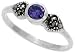 Sterling Silver Marcasite Double Heart Ring, w/ Brilliant Cut Amethyst CZ, 3/16