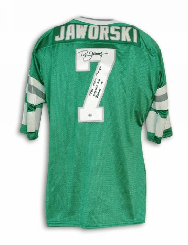 Autographed Ron Jaworski Philadelphia Eagles Green Throwback Jersey Inscribed 1980 NFC Champs Eagles 20 Dallas 7