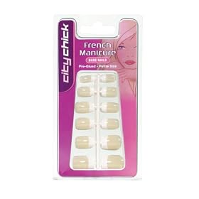 City Chick French Manicure Petite Glued Artificial Nails Square Bare