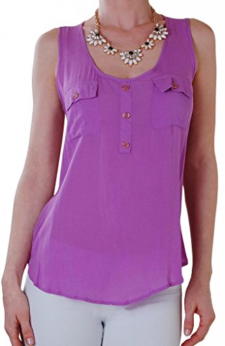 Humble Chic Women's Button Pocket Tank - Soft Sleeveless Blouse