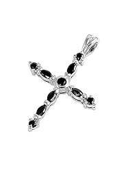 Sterling Silver Black CZ Cross Pendant Cute Christian Charm Pure 925 New 23mm with 1.4mm Box Chain