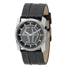 Fossil Gents Trend, Genuine Black Leather Strap, Big Tic Dial