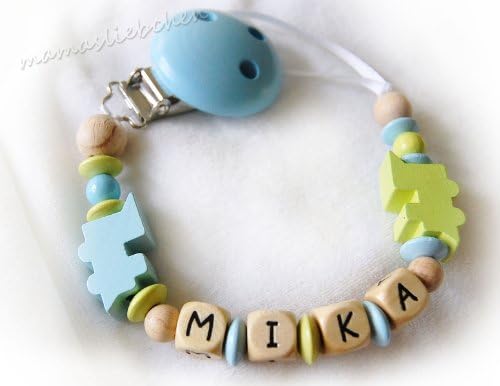 Personalized pacifier clip with wooden letter beads model 1444, handmade by mamasliebchen