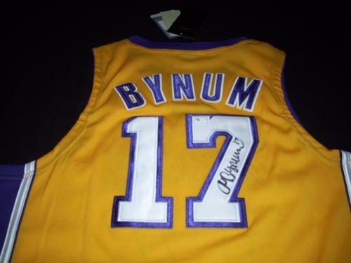 GAI Authentic Andrew Bynum Autograph Gold Los Angeles Lakers Jersey