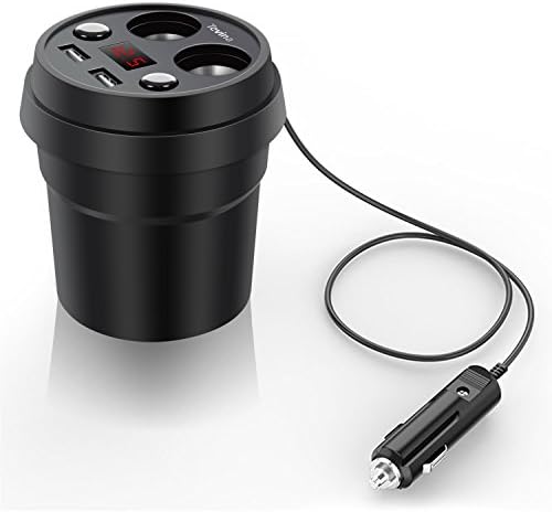 Car Charger - Cup Holder Vehicle Power with Dual 2 USB Port 2 Sockets Cigarette Lighter for iPhone 4/5/6/6S Plus Samsung Galaxy S5/S6/S7 Edge Windows Smartphones Tablets by Tevina